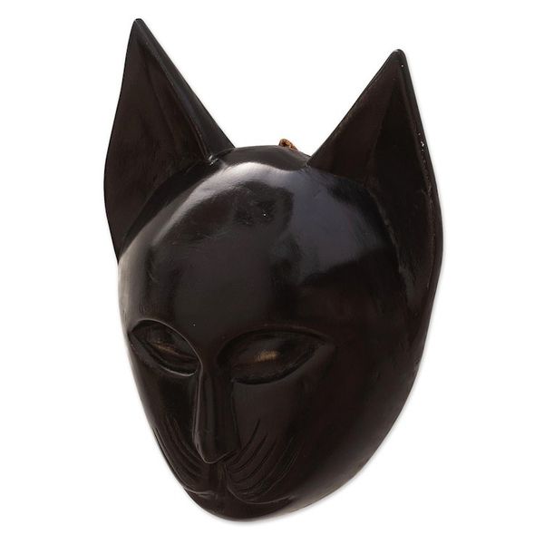 Alternate image for Handcrafted Cat Sese Wood Mask from Ghana Feline of My Land