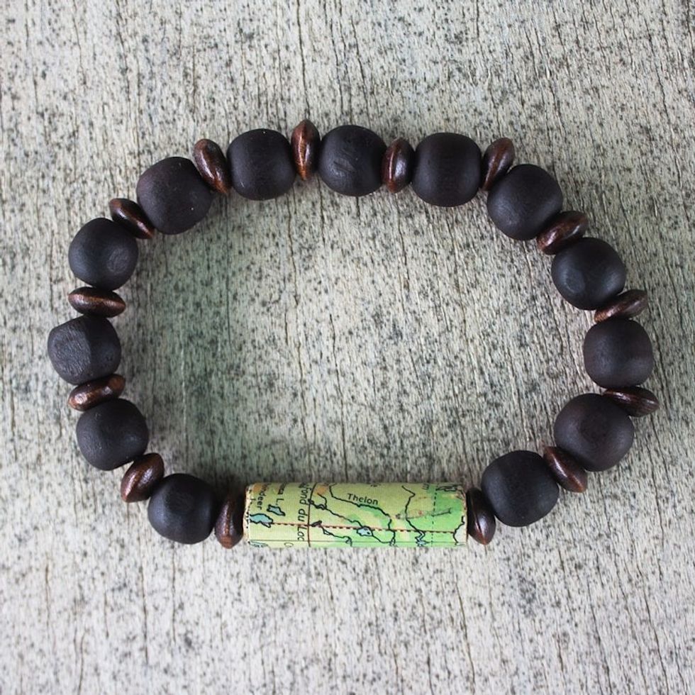 Sese Wood and Recycled Paper Bead Unisex Bracelet 'World Traveler'