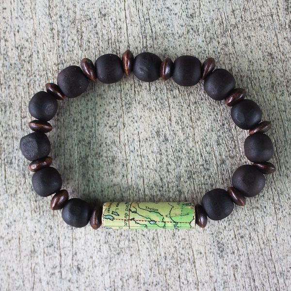 Alternate image for Sese Wood and Recycled Paper Bead Unisex Bracelet World Traveler