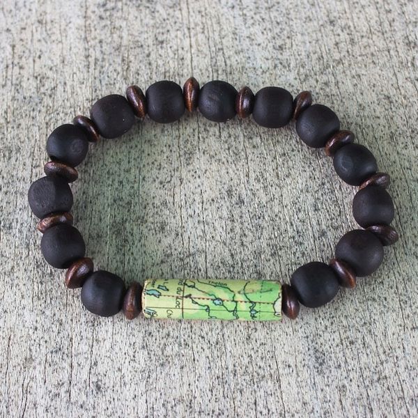 Alternate image for Sese Wood and Recycled Paper Bead Unisex Bracelet World Traveler