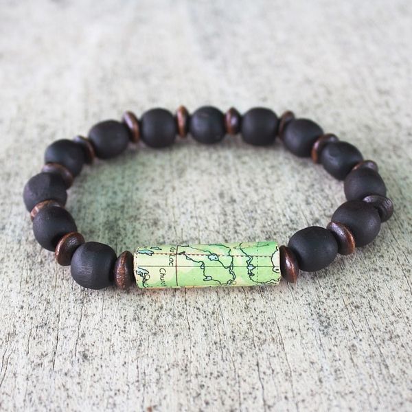 Alternate image for Sese Wood and Recycled Paper Bead Unisex Bracelet World Traveler