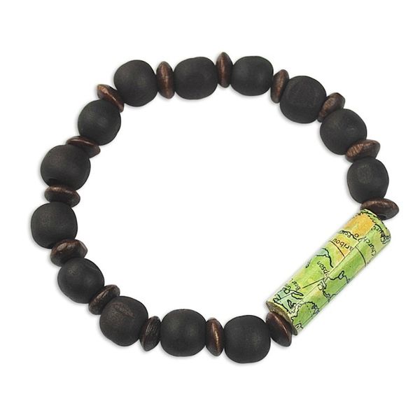 Alternate image for Sese Wood and Recycled Paper Bead Unisex Bracelet World Traveler