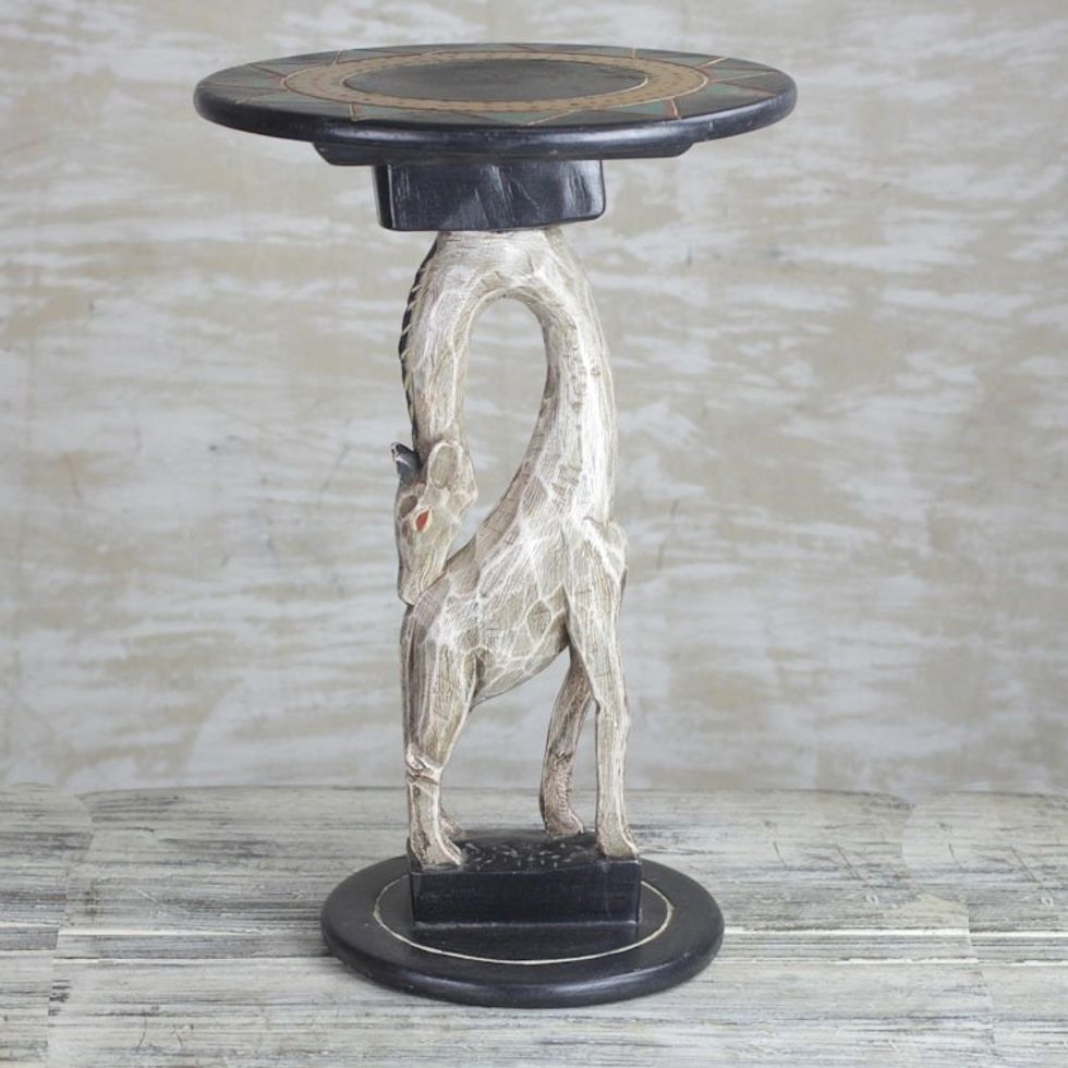 Cedar Wood Accent Table of a Giraffe from Ghana 'Candid Giraffe'