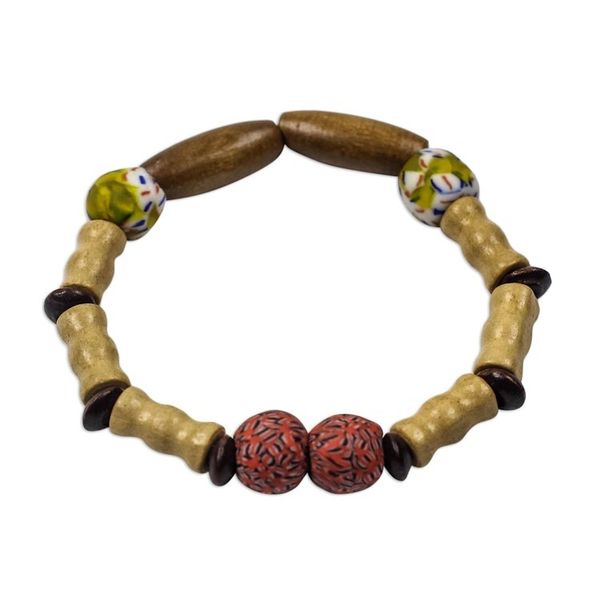 Alternate image for Beaded Stretch Bracelet with Wood and Recycled Glass Intuitive Beauty