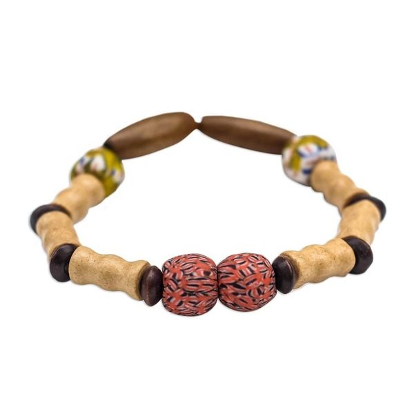 Alternate image for Beaded Stretch Bracelet with Wood and Recycled Glass Intuitive Beauty