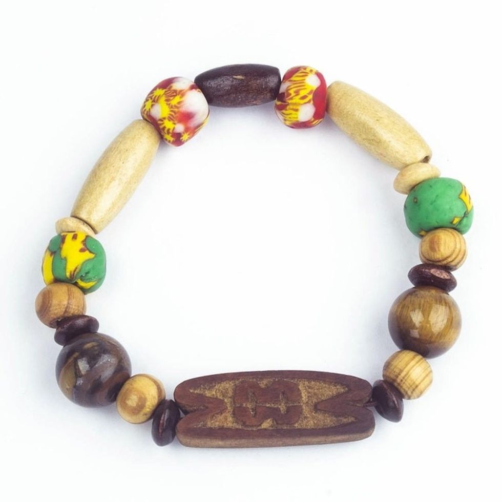 Glass and Bamboo Beaded Unity Bracelet with Tiger's Eye 'Each is a Link'