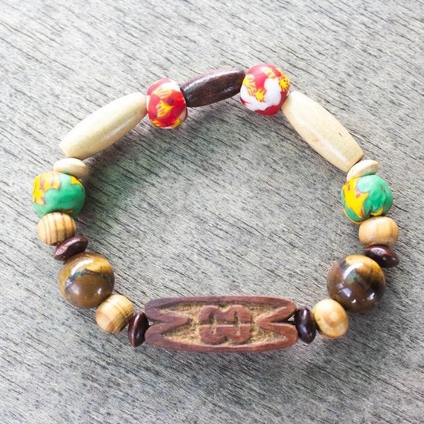 Alternate image for Glass and Bamboo Beaded Unity Bracelet with Tigers Eye Each is a Link