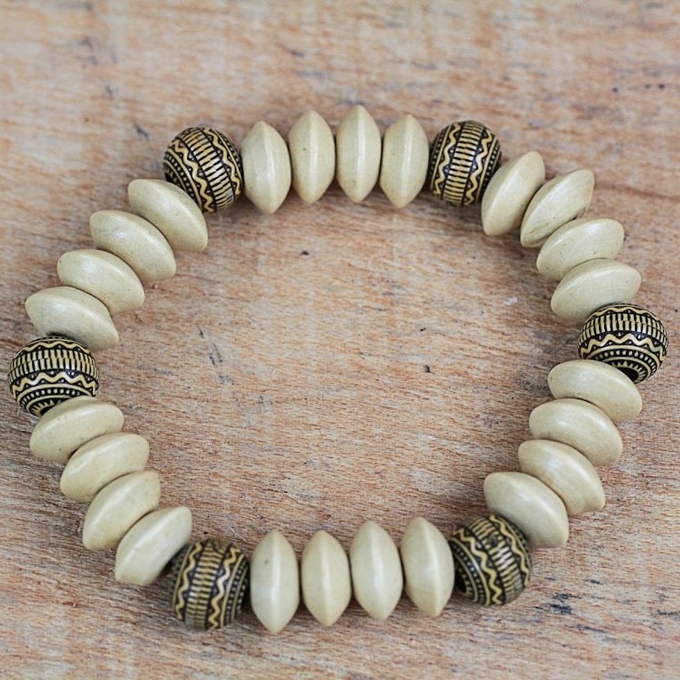 Wood and Recycled Plastic Beaded Bracelet from Ghana 'African Innocence'