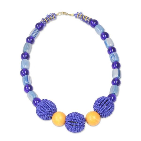 Alternate image for Recycled Glass and Plastic Beaded Pendant Necklace in Blue Grateful