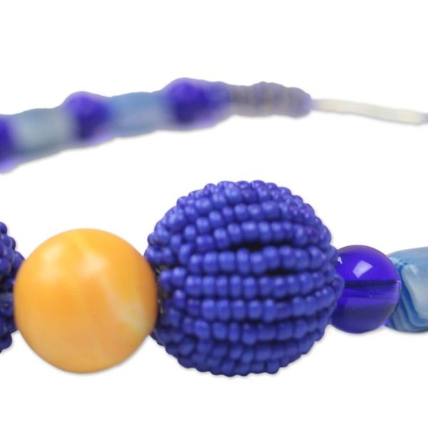 Alternate image for Recycled Glass and Plastic Beaded Pendant Necklace in Blue Grateful