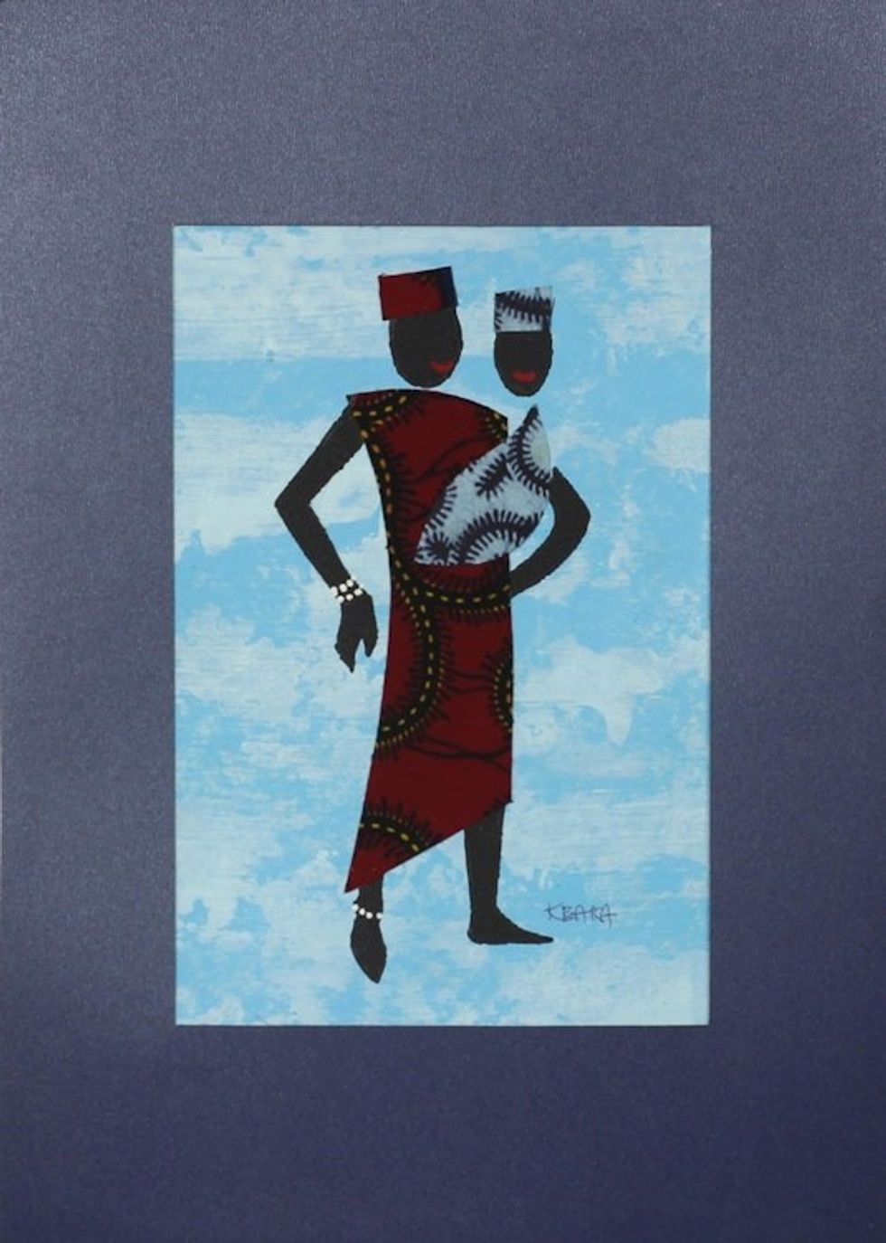 Father and Child Painting with Red and Blue Cotton Accents 'Father's Pride I'