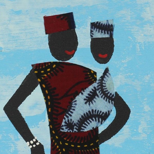 Alternate image for Father and Child Painting with Red and Blue Cotton Accents Fathers Pride I