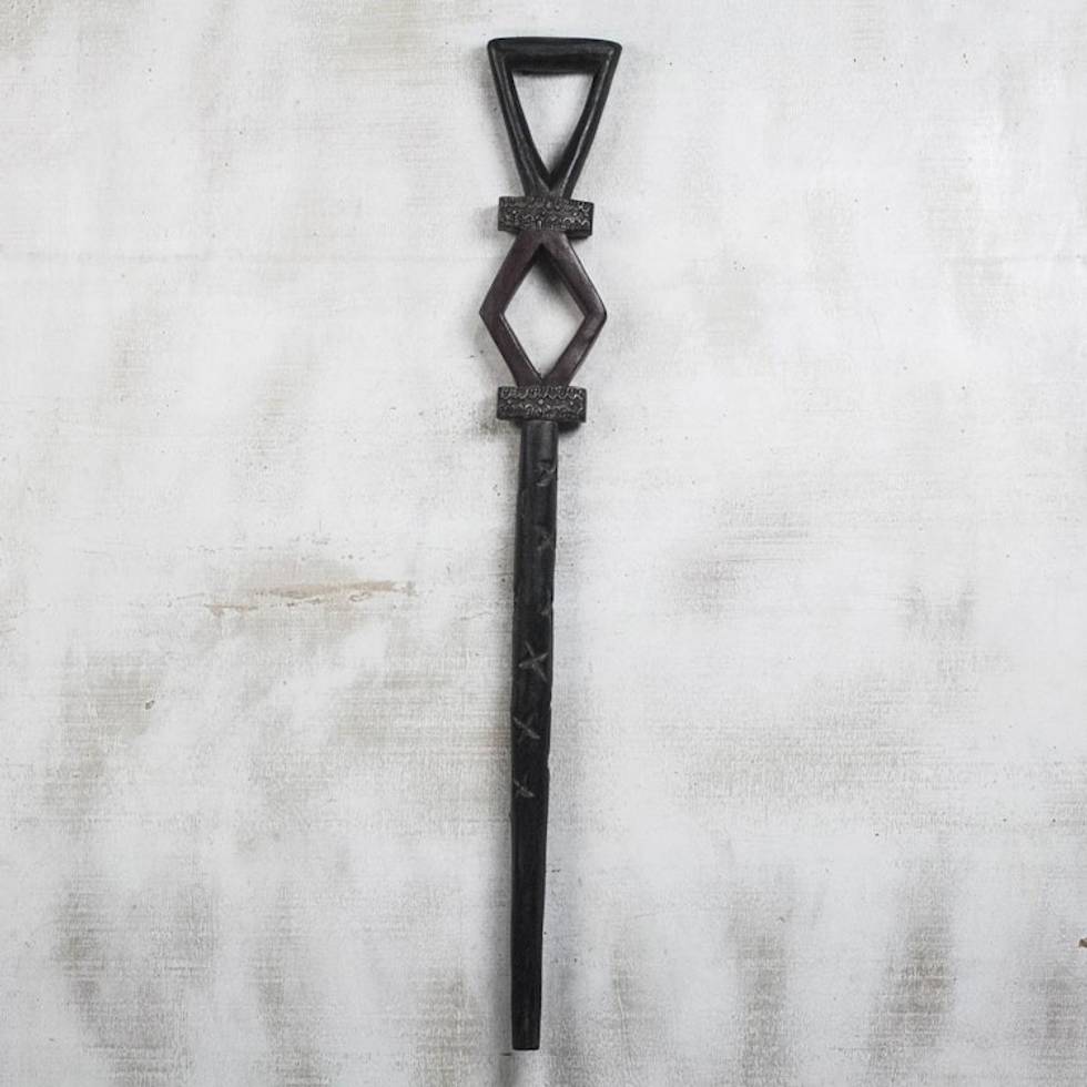 Diamond Motif Wood Walking Stick from Ghana 'Good Travels'