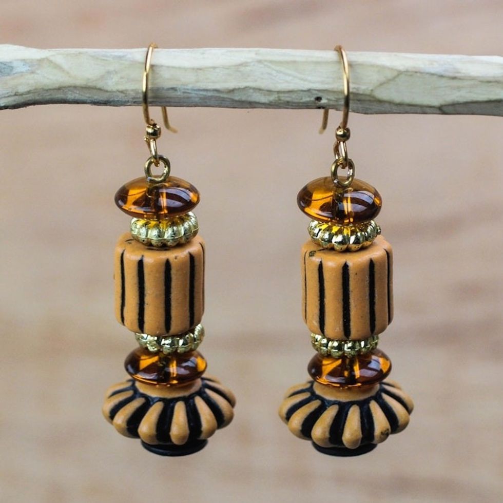 Eco-Friendly Recycled Plastic Dangle Earrings from Ghana 'Eco Royalty'