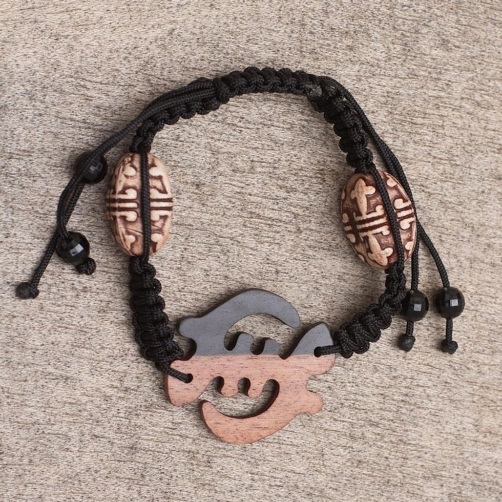 Hand Made Ebony Wood Adinkra Symbol Pendant Bracelet 'Gye Nyame'