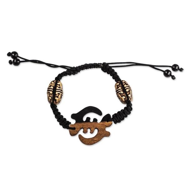 Alternate image for Hand Made Ebony Wood Adinkra Symbol Pendant Bracelet Gye Nyame