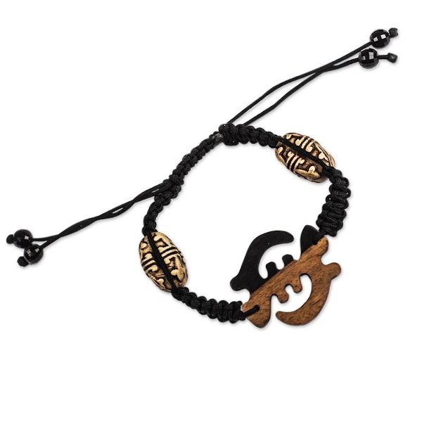 Alternate image for Hand Made Ebony Wood Adinkra Symbol Pendant Bracelet Gye Nyame