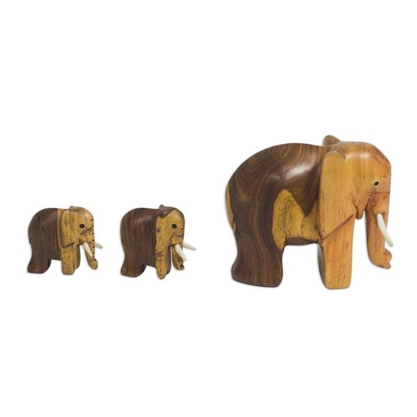Alternate image for Ebony Wood Elephant Figurines from Ghana Set of 3 Leading Mother
