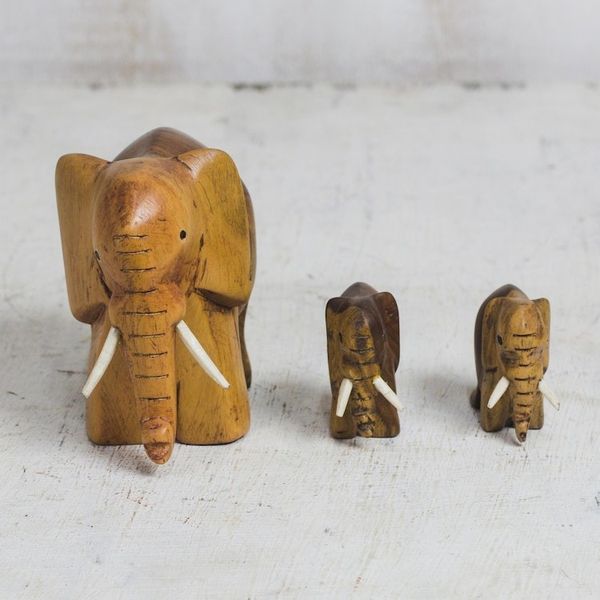 Alternate image for Ebony Wood Elephant Figurines from Ghana Set of 3 Leading Mother