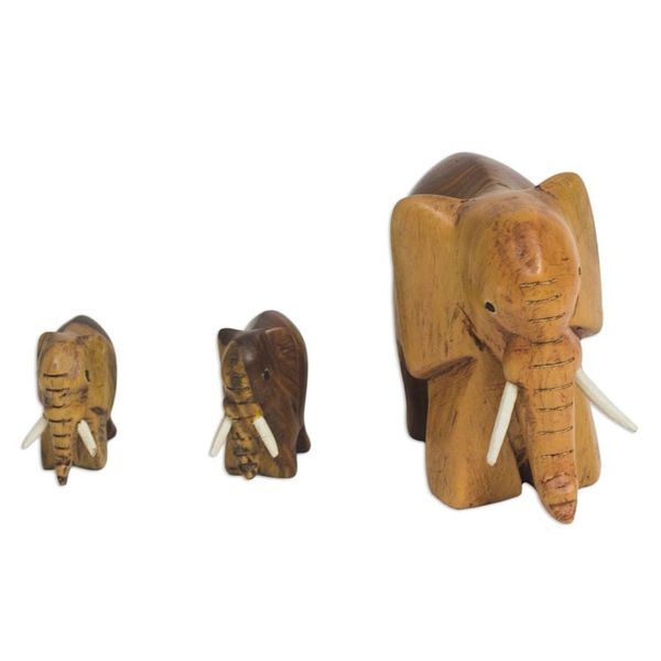 Alternate image for Ebony Wood Elephant Figurines from Ghana Set of 3 Leading Mother