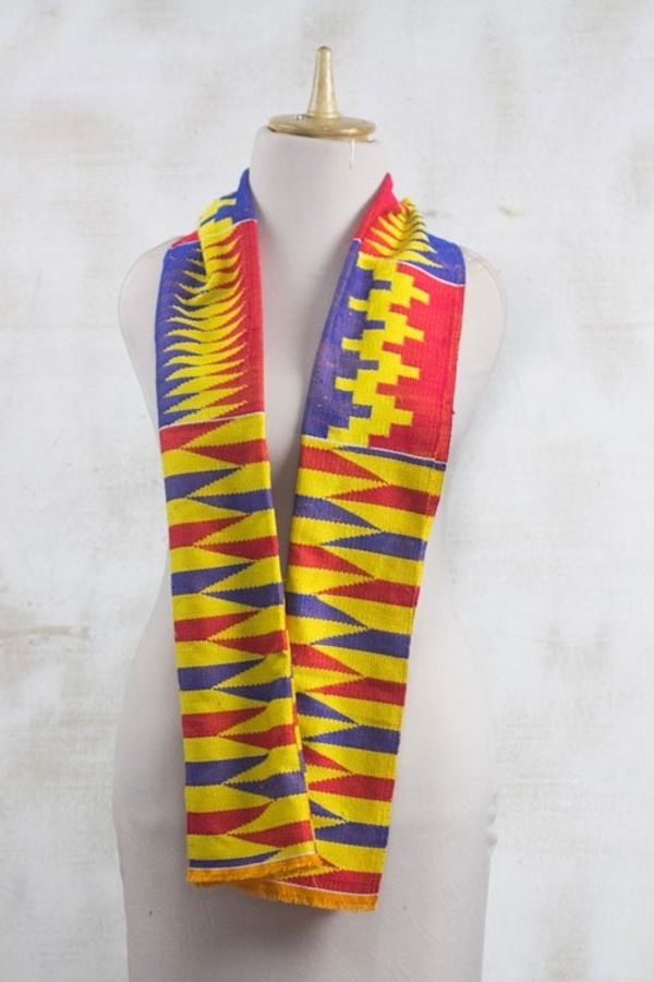 Alternate image for Colorful Cotton Blend Kente Scarf from Ghana 10 inch width Obaapa