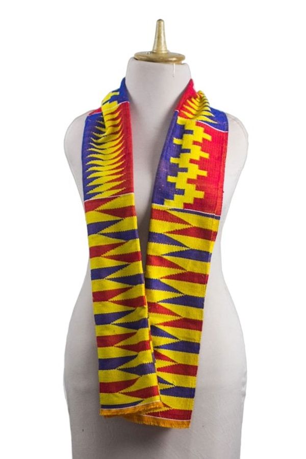 Alternate image for Colorful Cotton Blend Kente Scarf from Ghana 10 inch width Obaapa