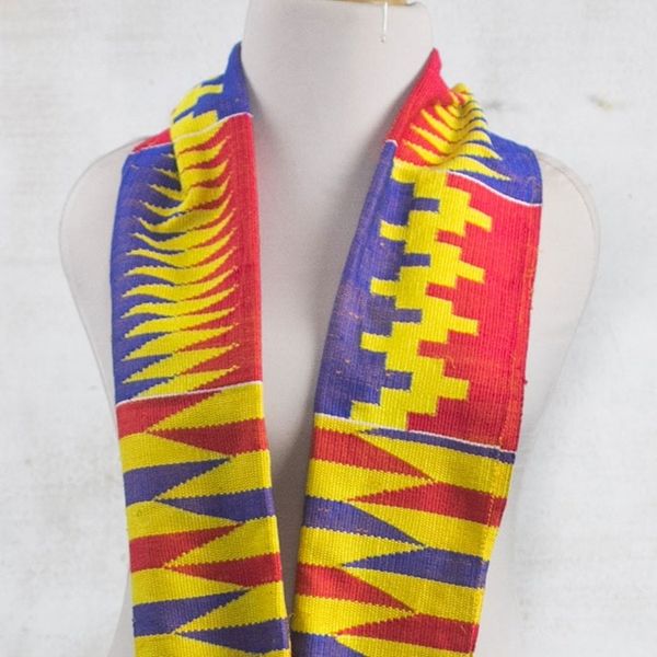 Alternate image for Colorful Cotton Blend Kente Scarf from Ghana 10 inch width Obaapa