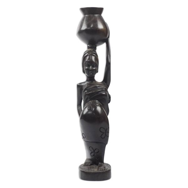 Alternate image for Handcrafted Ebony Wood Pregnant Woman Sculpture from Ghana Motherly Carrier
