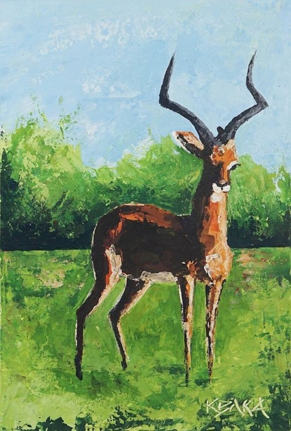 Alternate image for Signed Acrylic Antelope Painting on Canvas Antelope
