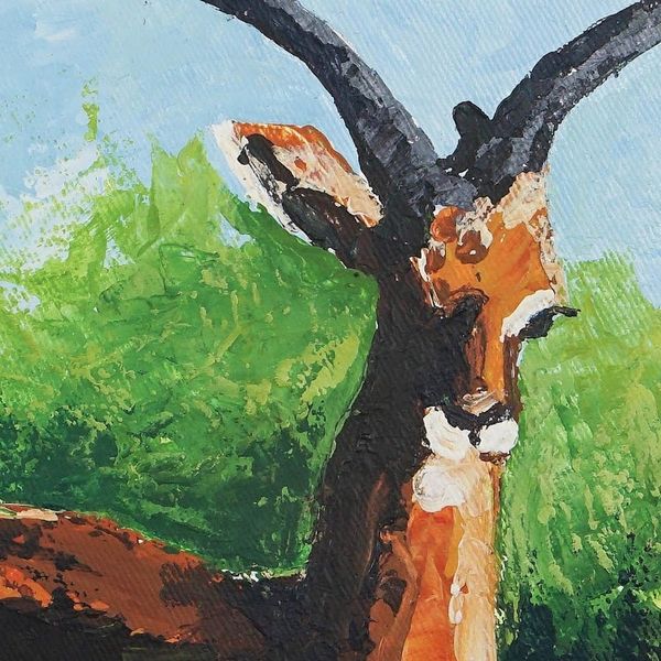 Alternate image for Signed Acrylic Antelope Painting on Canvas Antelope