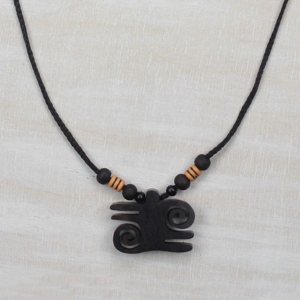 Alternate image for Ebony Wood and Recycled Plastic Adinkra Necklace from Ghana Kwatakye Atiko Curls