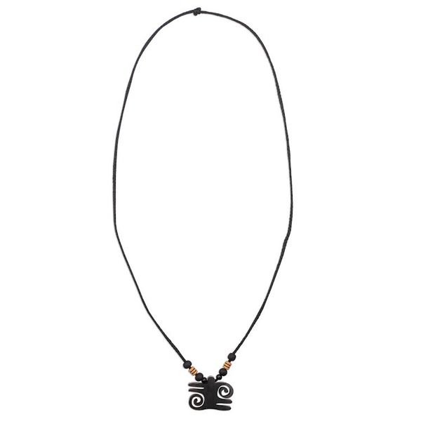 Alternate image for Ebony Wood and Recycled Plastic Adinkra Necklace from Ghana Kwatakye Atiko Curls