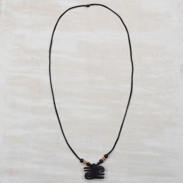 Alternate image for Ebony Wood and Recycled Plastic Adinkra Necklace from Ghana Kwatakye Atiko Curls