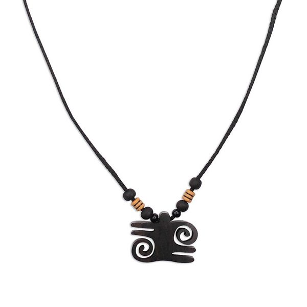 Alternate image for Ebony Wood and Recycled Plastic Adinkra Necklace from Ghana Kwatakye Atiko Curls