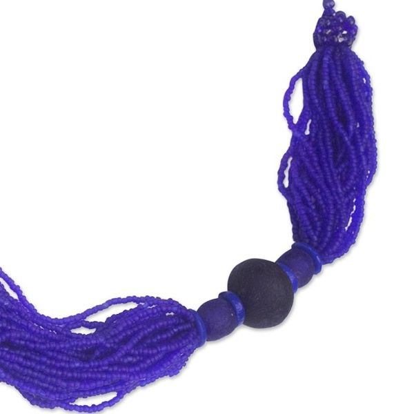 Alternate image for Handcrafted Royal Blue Recycled Glass Beaded Necklace Bluebird Song