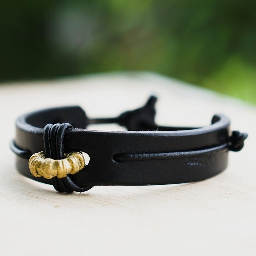 Men's Leather Wristband Bracelet 'Fortunate Son in Black'