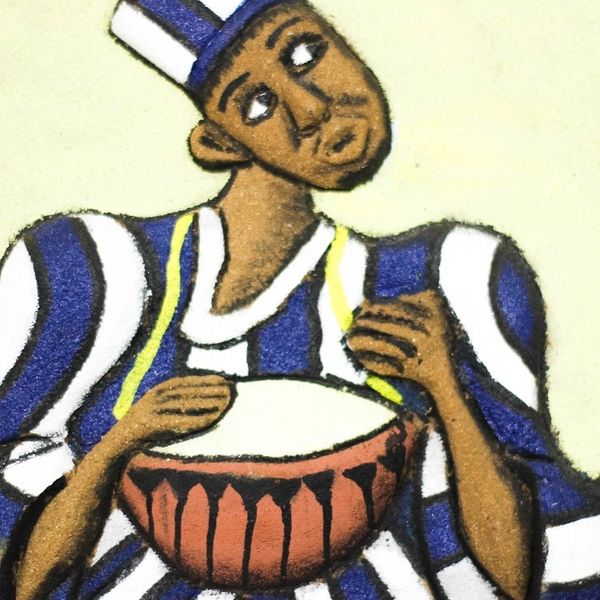 Alternate image for Wood and Sand Wall Art of a Drummer from Ghana Kontokoli