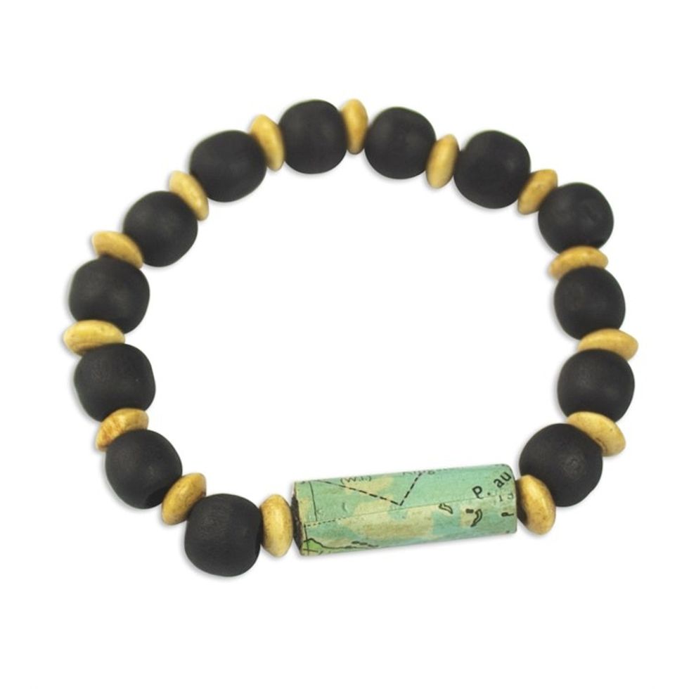 Unisex Sese Wood Bracelet with Recycled World Map Bead 'Circle the Globe'
