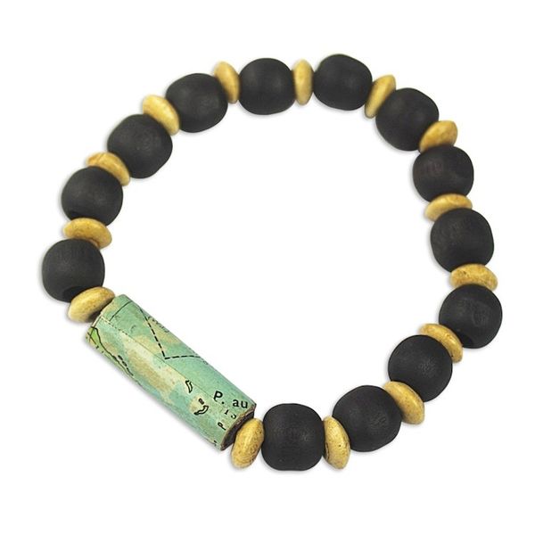Alternate image for Unisex Sese Wood Bracelet with Recycled World Map Bead Circle the Globe
