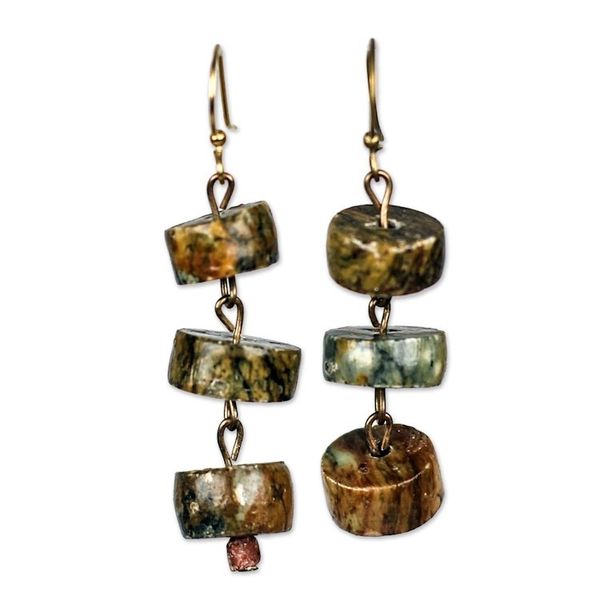 Alternate image for Soapstone Disc and Bauxite Beaded Dangle Earrings from Ghana Odo Nkonsonkonson
