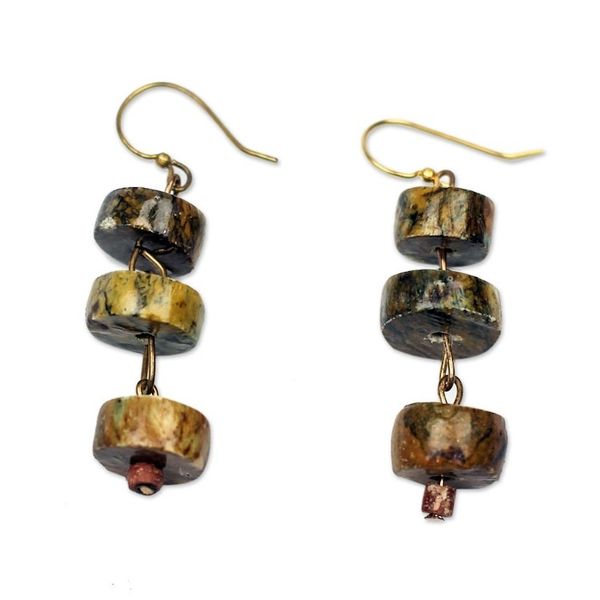 Alternate image for Soapstone Disc and Bauxite Beaded Dangle Earrings from Ghana Odo Nkonsonkonson