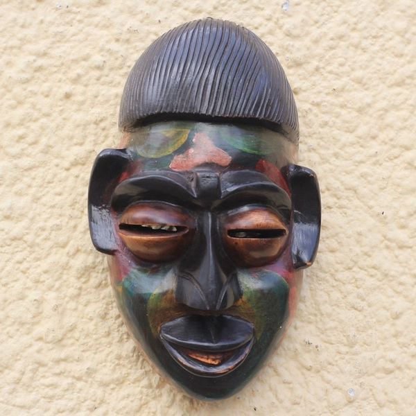 Alternate image for Multicolored African Wood Mask Crafted in Ghana Colorful Ewe
