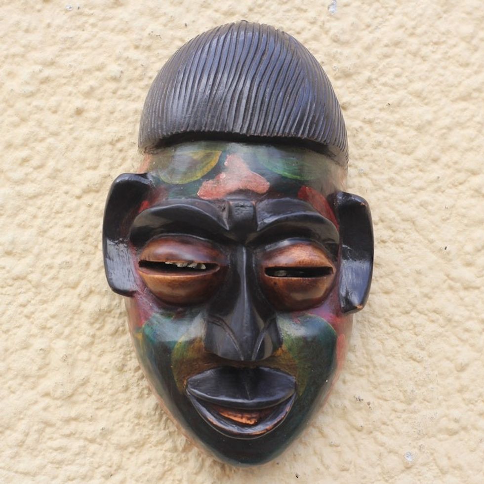 Multicolored African Wood Mask Crafted in Ghana 'Colorful Ewe'