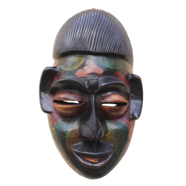Alternate image for Multicolored African Wood Mask Crafted in Ghana Colorful Ewe