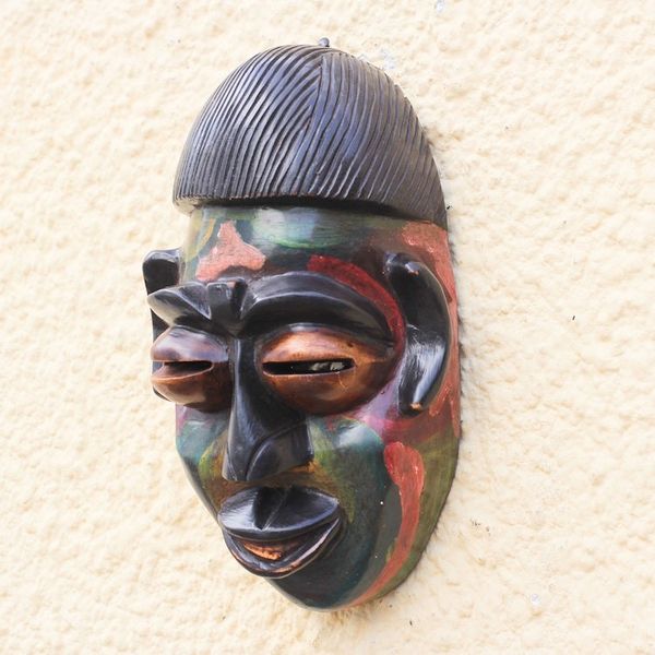 Alternate image for Multicolored African Wood Mask Crafted in Ghana Colorful Ewe