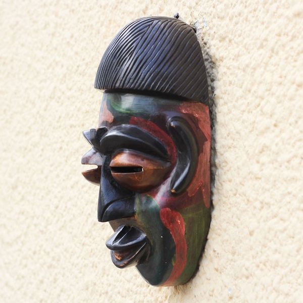 Alternate image for Multicolored African Wood Mask Crafted in Ghana Colorful Ewe