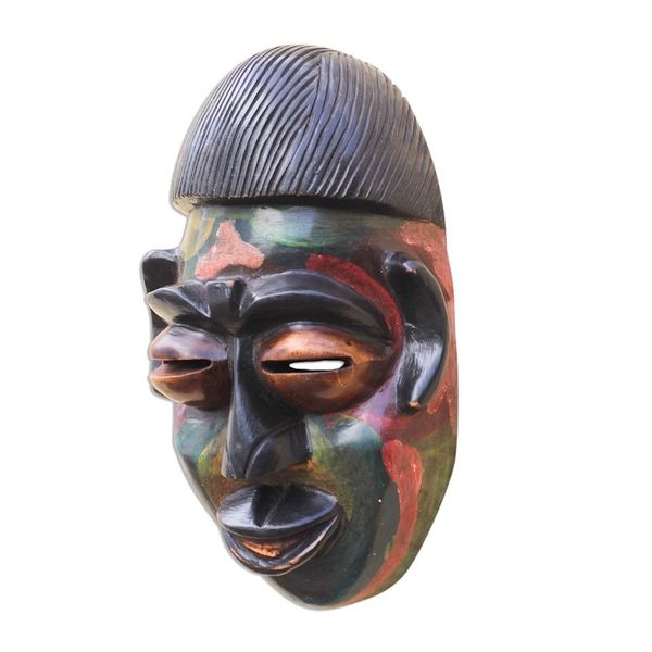 Alternate image for Multicolored African Wood Mask Crafted in Ghana Colorful Ewe