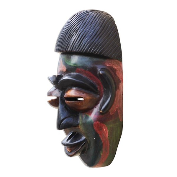 Alternate image for Multicolored African Wood Mask Crafted in Ghana Colorful Ewe