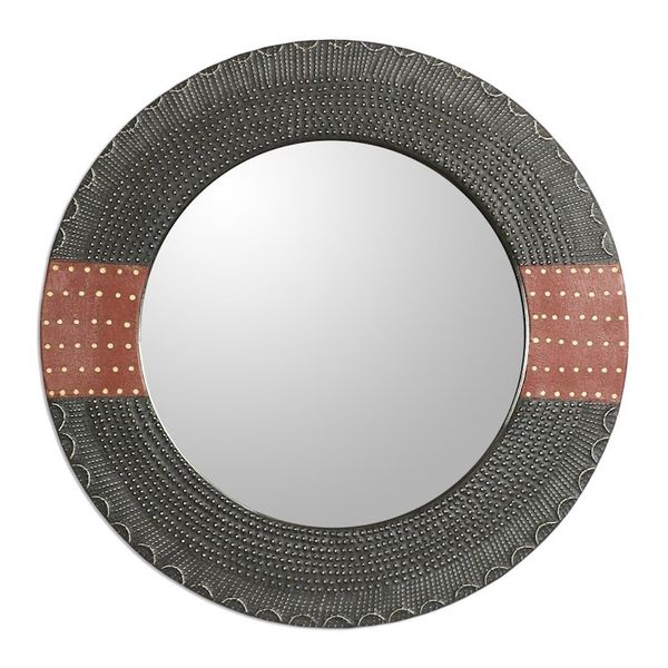 Alternate image for Dotted Wood and Aluminum Round Wall Mirror from Ghana Ahoufe Dots