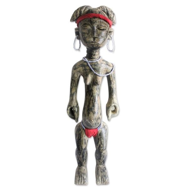 Alternate image for Sese Wood and Recycled Glass Bead Sculpture Female Warrior